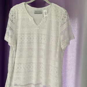 Alfred Dunner Beaded Neckline Short sleeve blouse with lining